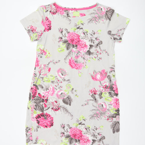 Joules Women Grey Floral Cotton Jersey Shift Dress UK 14 Short Sleeve