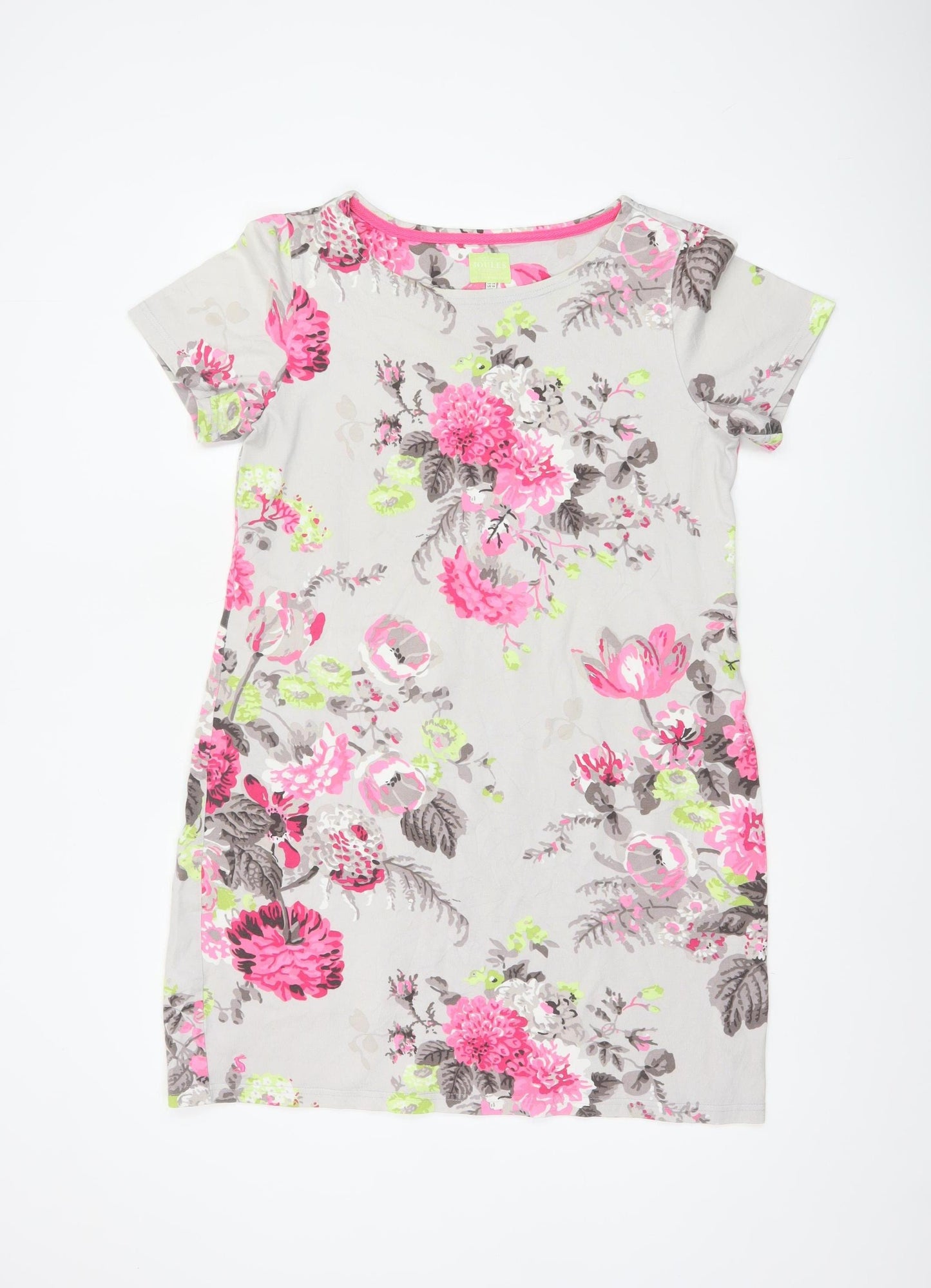 Joules Women Grey Floral Cotton Jersey Shift Dress UK 14 Short Sleeve