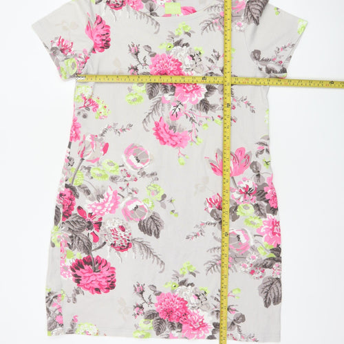 Joules Women Grey Floral Cotton Jersey Shift Dress UK 14 Short Sleeve