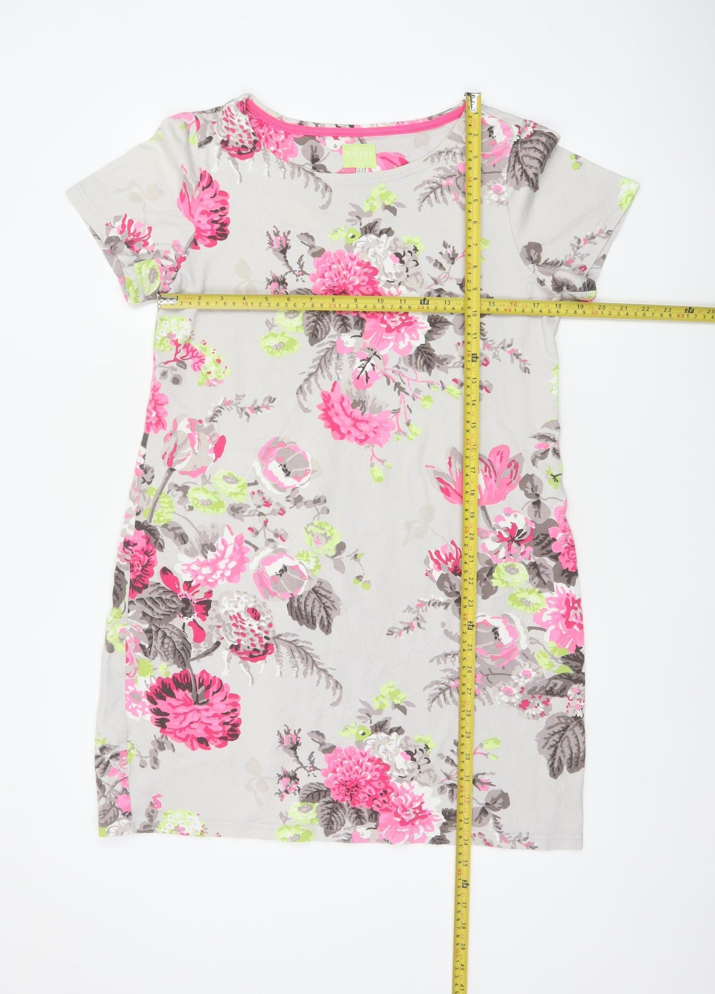 Joules Women Grey Floral Cotton Jersey Shift Dress UK 14 Short Sleeve