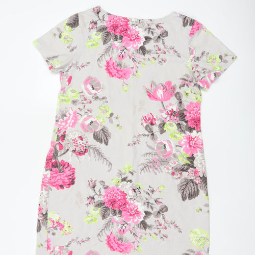 Joules Women Grey Floral Cotton Jersey Shift Dress UK 14 Short Sleeve