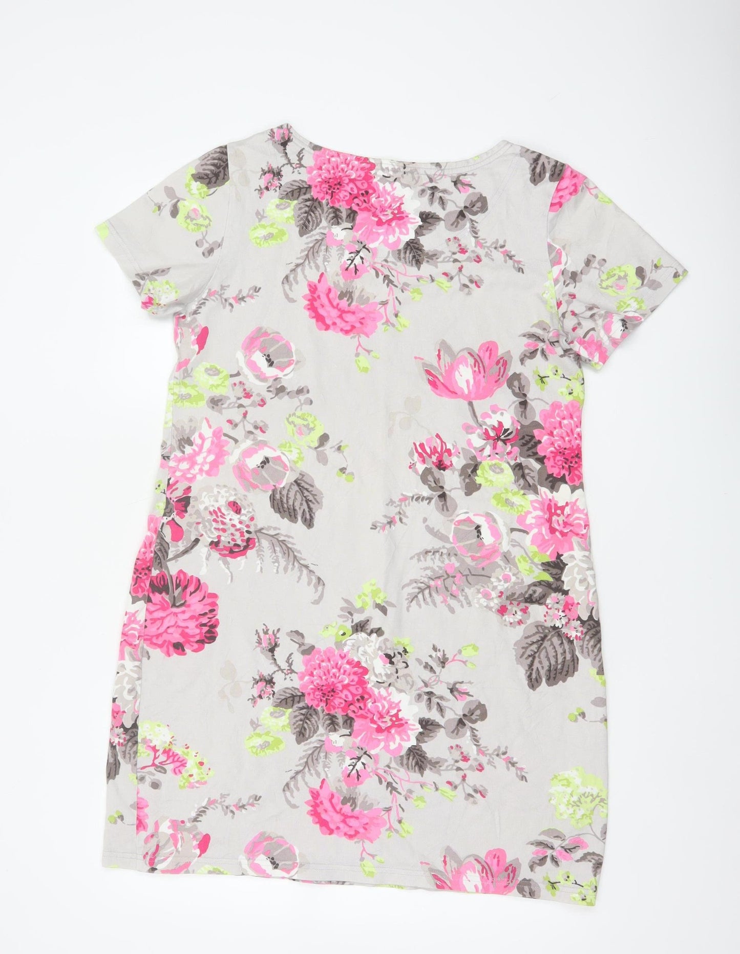 Joules Women Grey Floral Cotton Jersey Shift Dress UK 14 Short Sleeve