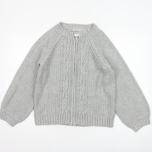 Marks & Spencer Women Grey UK 14 Cable Knit Full Zip Cardigan