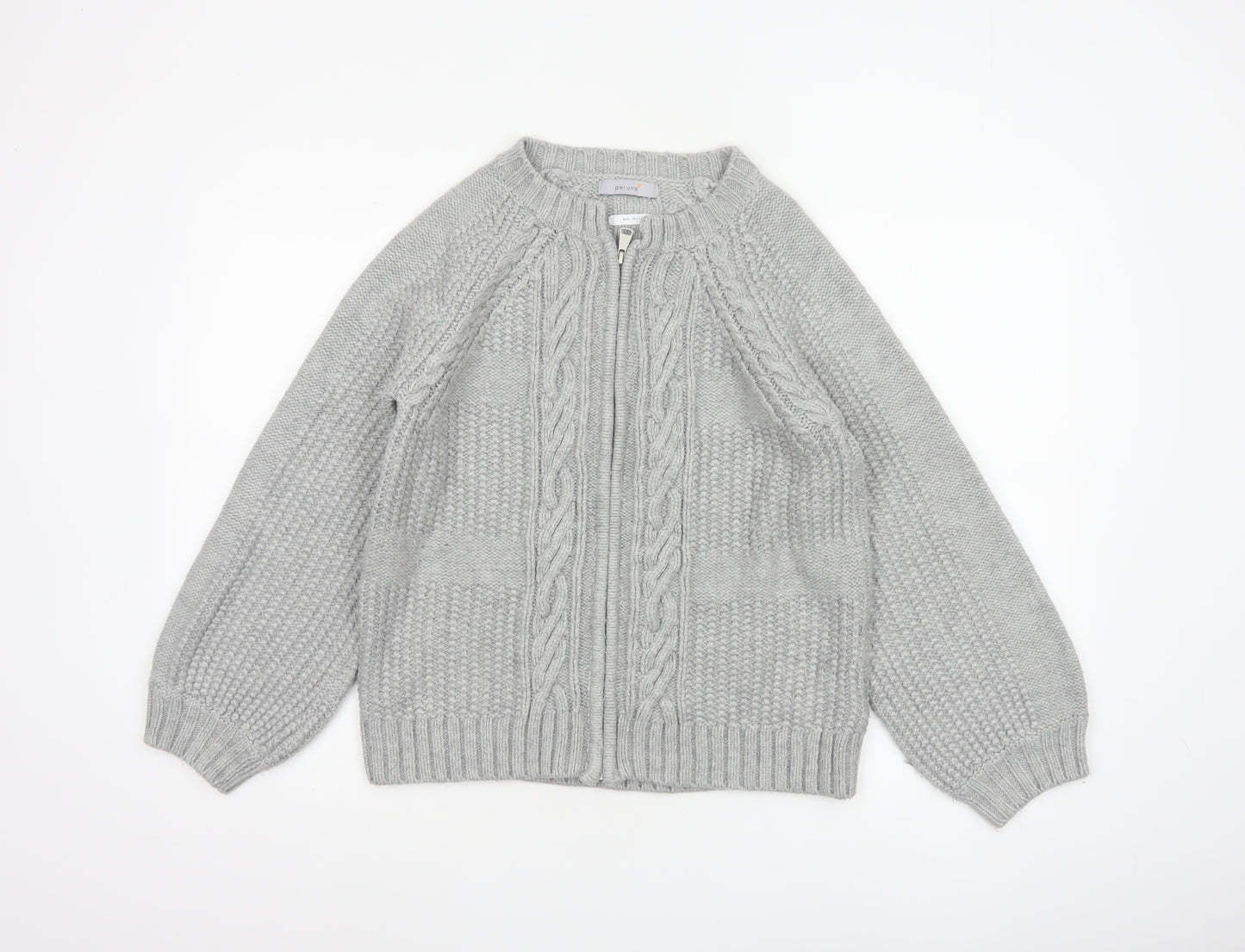 Marks & Spencer Women Grey UK 14 Cable Knit Full Zip Cardigan
