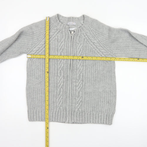 Marks & Spencer Women Grey UK 14 Cable Knit Full Zip Cardigan
