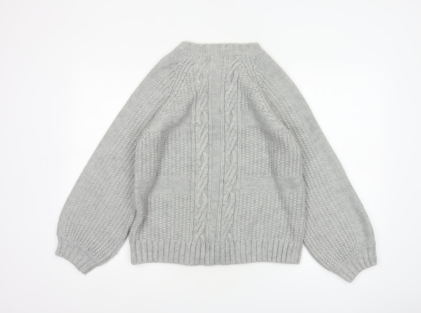 Marks & Spencer Women Grey UK 14 Cable Knit Full Zip Cardigan
