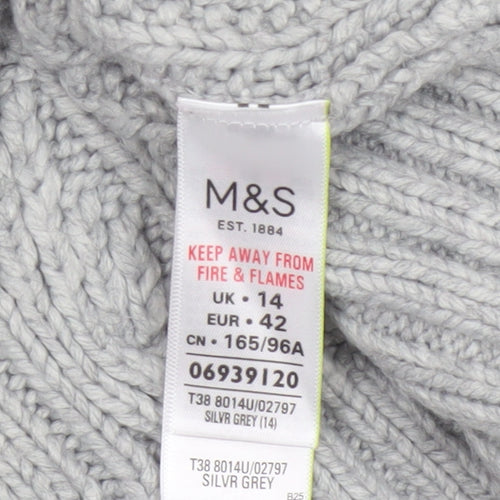 Marks & Spencer Women Grey UK 14 Cable Knit Full Zip Cardigan
