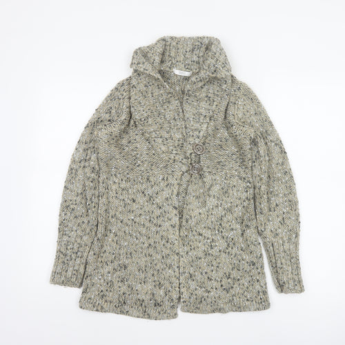 Marks & Spencer Women Beige Chunky Knit High Neck Cardigan UK 10
