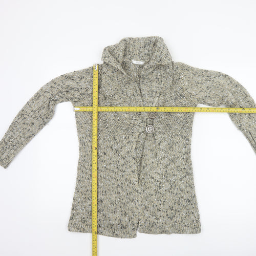 Marks & Spencer Women Beige Chunky Knit High Neck Cardigan UK 10