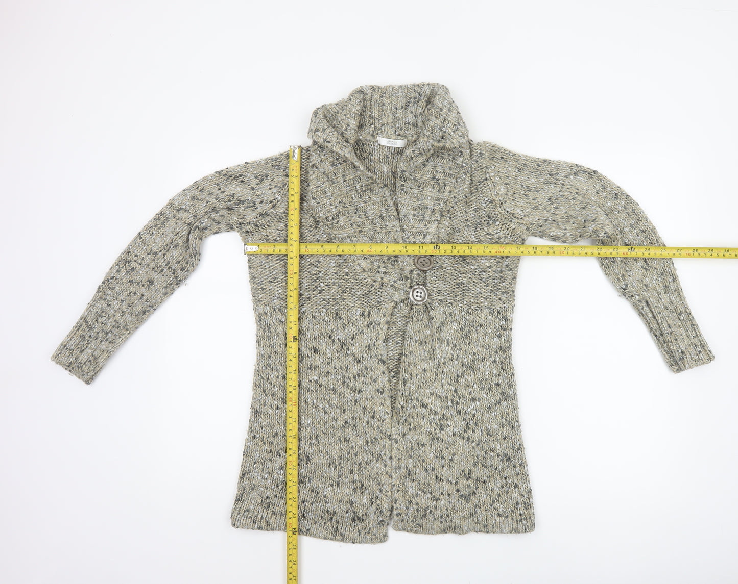 Marks & Spencer Women Beige Chunky Knit High Neck Cardigan UK 10