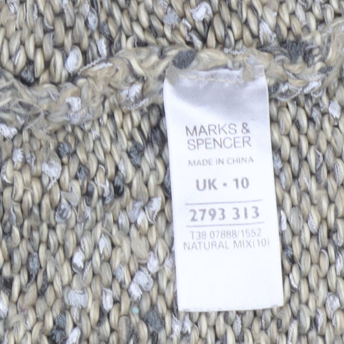 Marks & Spencer Women Beige Chunky Knit High Neck Cardigan UK 10