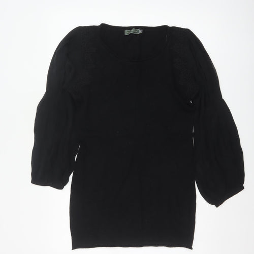 Mint Velvet Women Black UK 14 Embroidered Silk Sleeve Knit Tunic Jumper