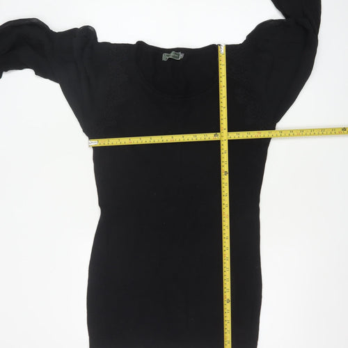 Mint Velvet Women Black UK 14 Embroidered Silk Sleeve Knit Tunic Jumper