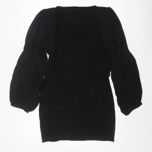 Mint Velvet Women Black UK 14 Embroidered Silk Sleeve Knit Tunic Jumper