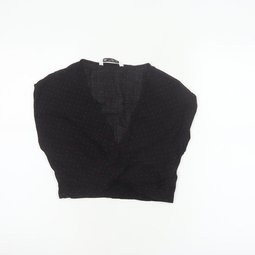 Zara Women Black Red Polka Dot Cropped V-Neck Blouse Size S