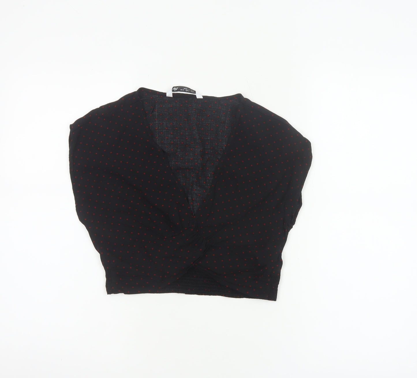 Zara Women Black Red Polka Dot Cropped V-Neck Blouse Size S