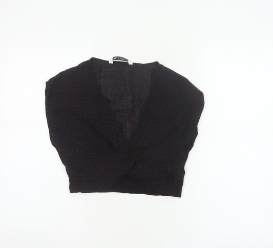 Zara Women Black Red Polka Dot Cropped V-Neck Blouse Size S