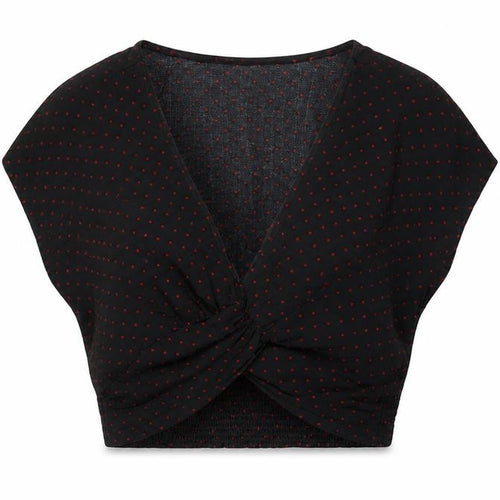 Zara Women Black Red Polka Dot Cropped V-Neck Blouse Size S