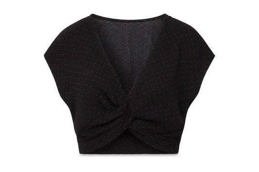 Zara Women Black Red Polka Dot Cropped V-Neck Blouse Size S