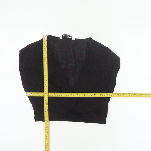 Zara Women Black Red Polka Dot Cropped V-Neck Blouse Size S