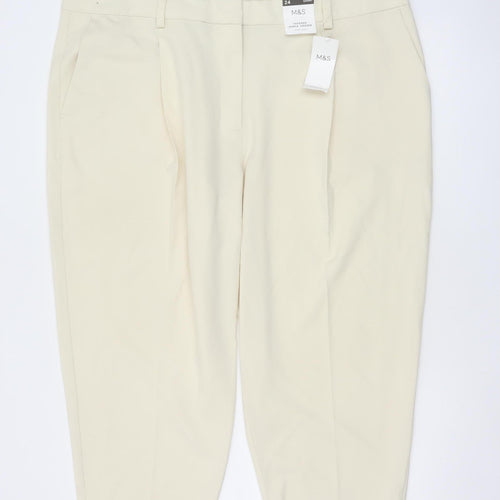 Marks & Spencer Women Ivory UK 24 Short Tapered Ankle Grazer Trousers