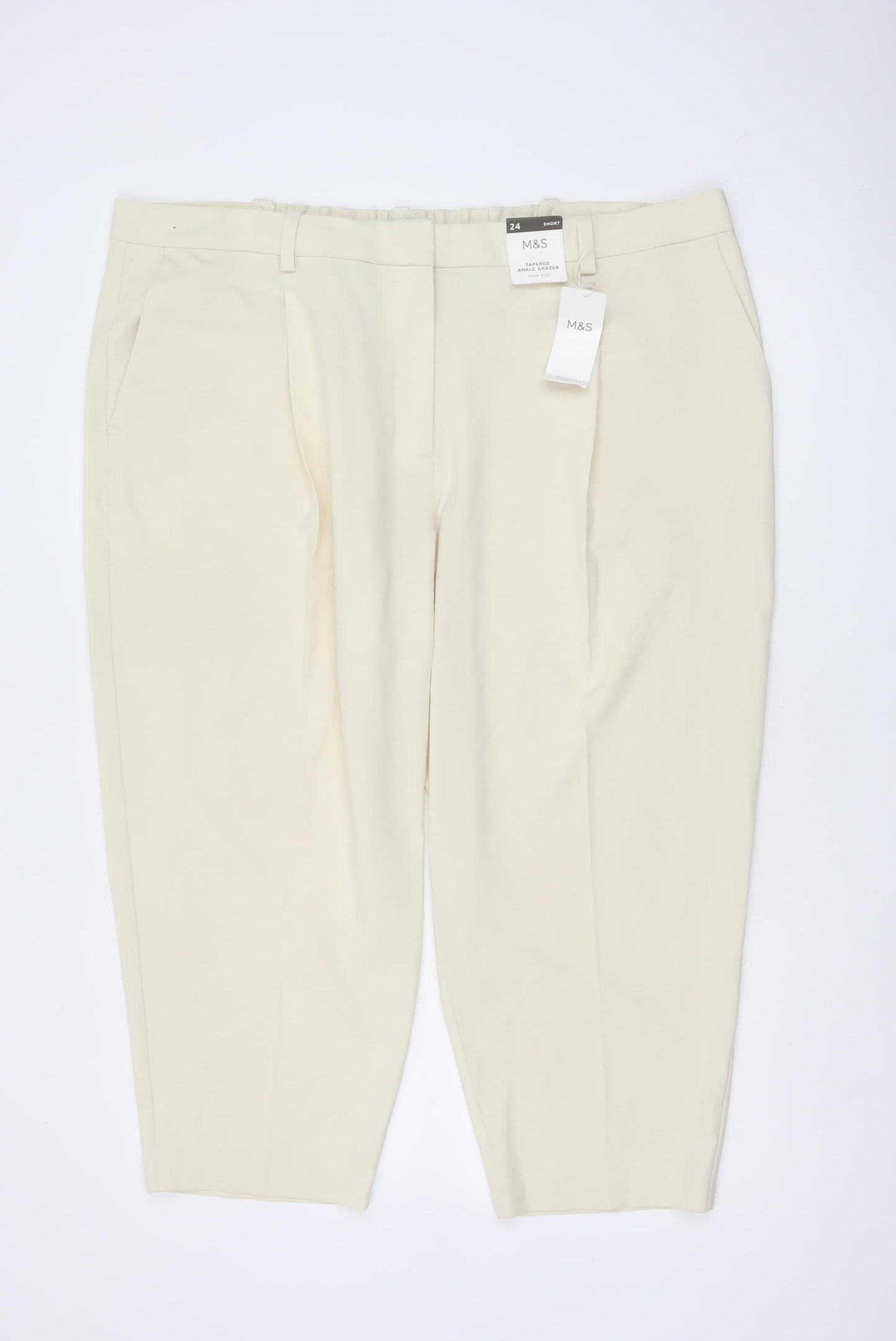 Marks & Spencer Women Ivory UK 24 Short Tapered Ankle Grazer Trousers