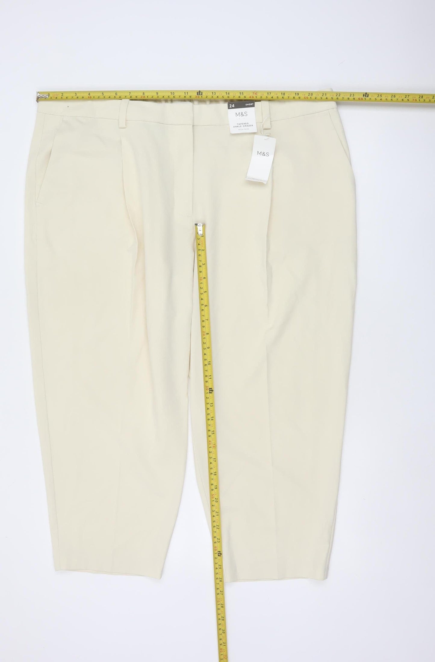 Marks & Spencer Women Ivory UK 24 Short Tapered Ankle Grazer Trousers