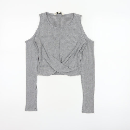 Miss Selfridge Women Grey UK 6 Cropped Cold Shoulder Ribbed Top