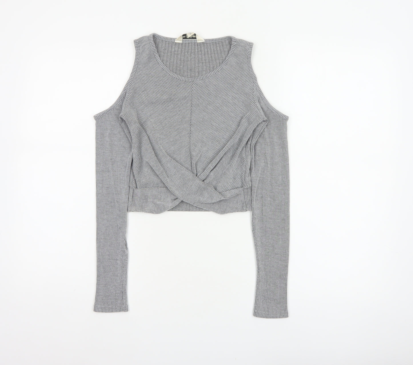 Miss Selfridge Women Grey UK 6 Cropped Cold Shoulder Ribbed Top