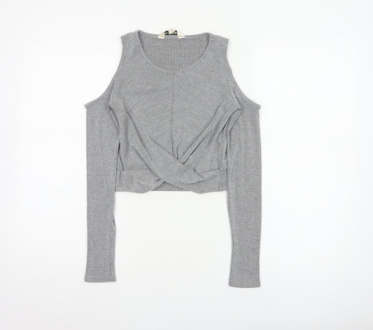 Miss Selfridge Women Grey UK 6 Cropped Cold Shoulder Ribbed Top
