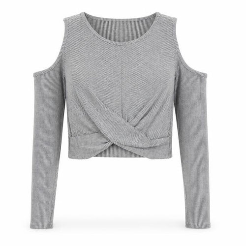 Miss Selfridge Women Grey UK 6 Cropped Cold Shoulder Ribbed Top