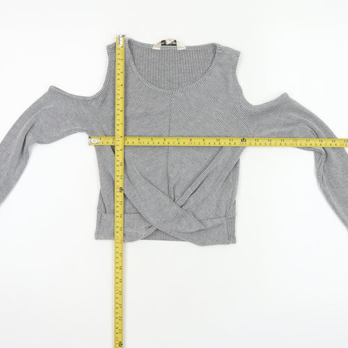 Miss Selfridge Women Grey UK 6 Cropped Cold Shoulder Ribbed Top