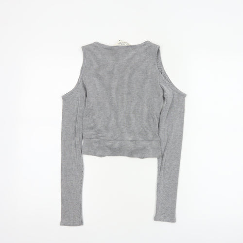 Miss Selfridge Women Grey UK 6 Cropped Cold Shoulder Ribbed Top