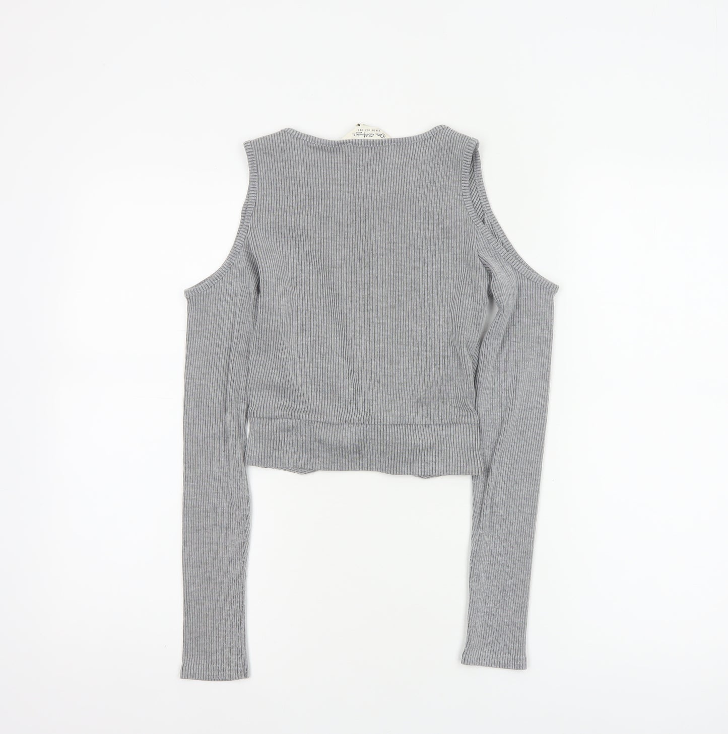 Miss Selfridge Women Grey UK 6 Cropped Cold Shoulder Ribbed Top