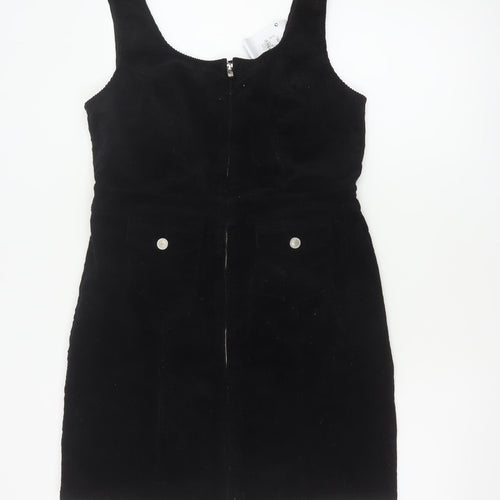 Denim Co Women Black UK 14 Corduroy Pinafore Mini Zip Dress