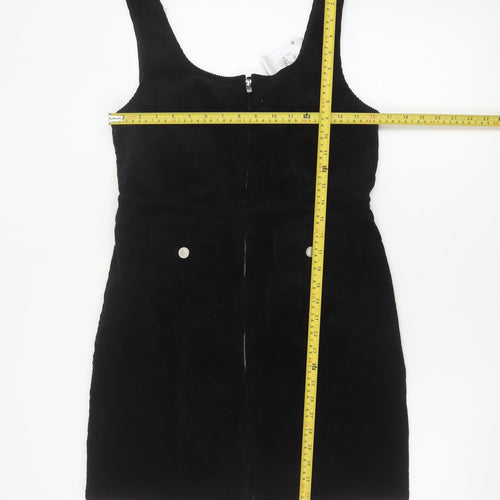 Denim Co Women Black UK 14 Corduroy Pinafore Mini Zip Dress