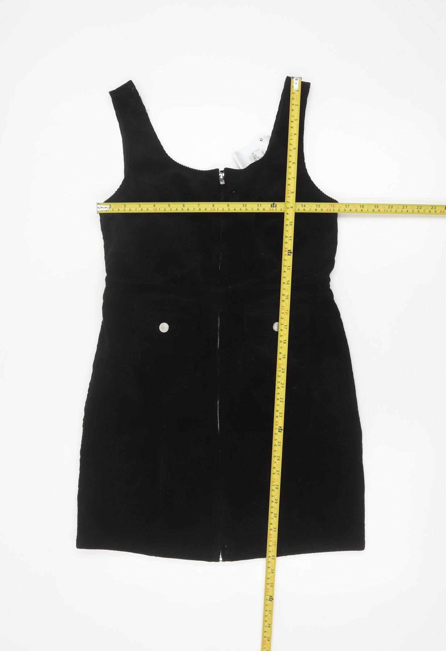 Denim Co Women Black UK 14 Corduroy Pinafore Mini Zip Dress