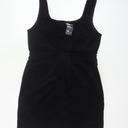 Denim Co Women Black UK 14 Corduroy Pinafore Mini Zip Dress