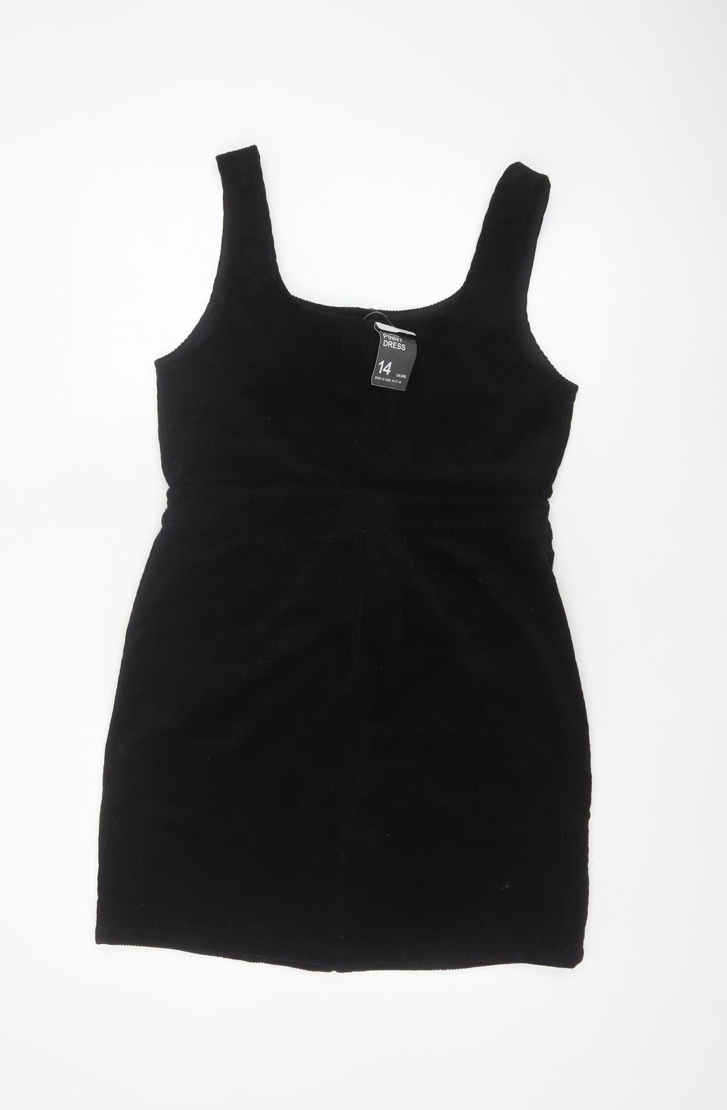 Denim Co Women Black UK 14 Corduroy Pinafore Mini Zip Dress