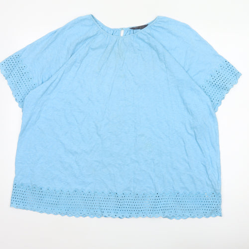 Marks & Spencer Women Blue UK 20 Cotton Broderie Anglaise Blouse