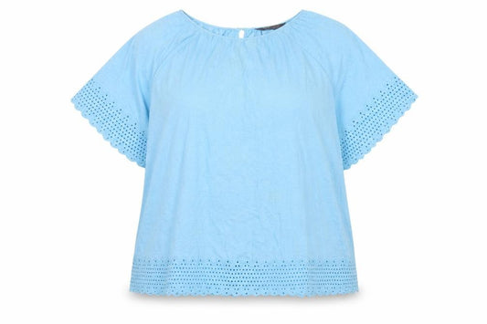 Marks & Spencer Women Blue UK 20 Cotton Broderie Anglaise Blouse