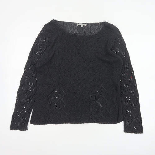 Marks and Spencer Women Black Size 16 Open Knit Raglan Pullover Jumper