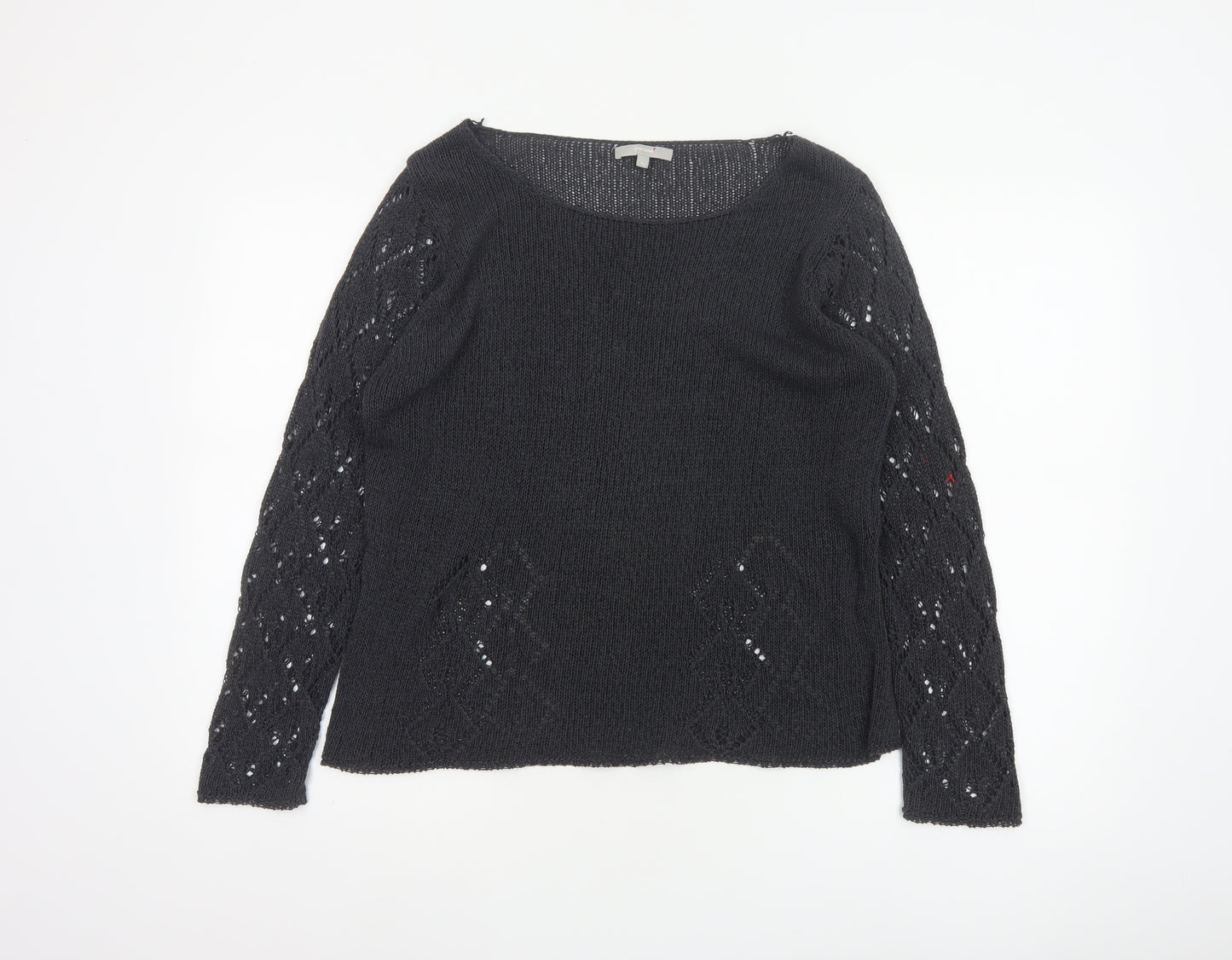 Marks and Spencer Women Black Size 16 Open Knit Raglan Pullover Jumper