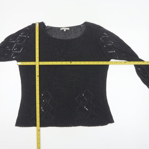 Marks and Spencer Women Black Size 16 Open Knit Raglan Pullover Jumper