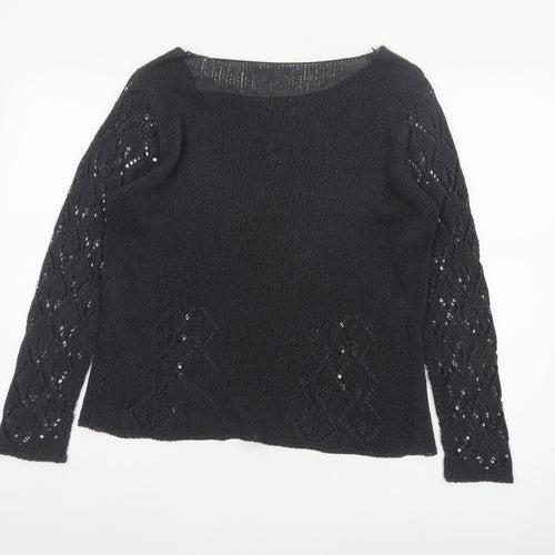 Marks and Spencer Women Black Size 16 Open Knit Raglan Pullover Jumper