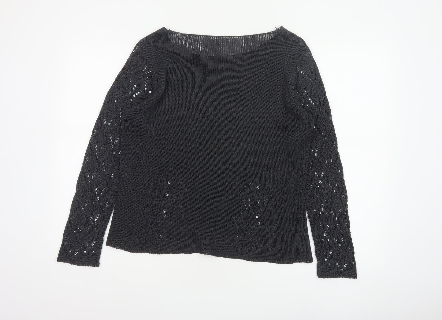 Marks and Spencer Women Black Size 16 Open Knit Raglan Pullover Jumper