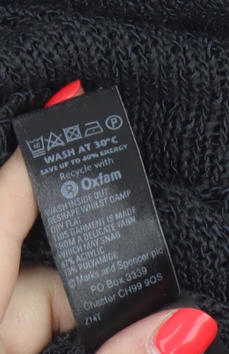 Marks and Spencer Women Black Size 16 Open Knit Raglan Pullover Jumper