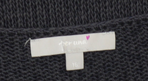 Marks and Spencer Women Black Size 16 Open Knit Raglan Pullover Jumper