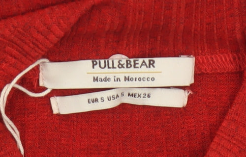 Pull&Bear Women Red S Cropped Twist Front Mock Neck Knit Top
