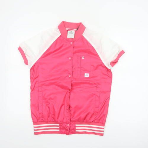 Adidas Women Pink White UK 12 Bomber Jacket Short Sleeve Clima